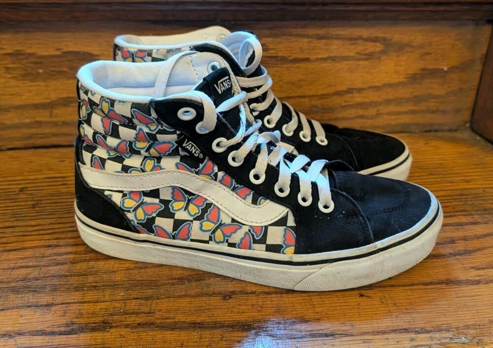 Vans Women's Filmore Butterfly Checkerboard Hi Top Skate Shoes Sz 7